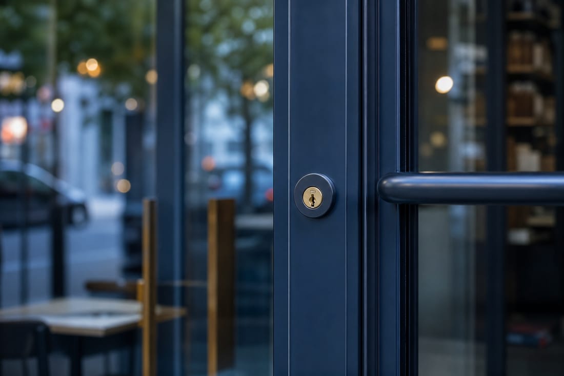 Exemple : serrure de porte de commerce vitrée